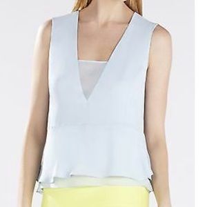 BCBG LIGHT BLUE SMOKE AMERLY SLEEVELESS V-NECK TOP